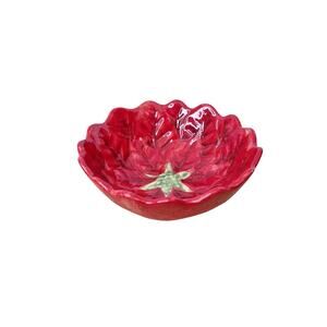Maxcera Poinsettia Embossed Ceramic Christmas Bowl Scalloped Rim 6"